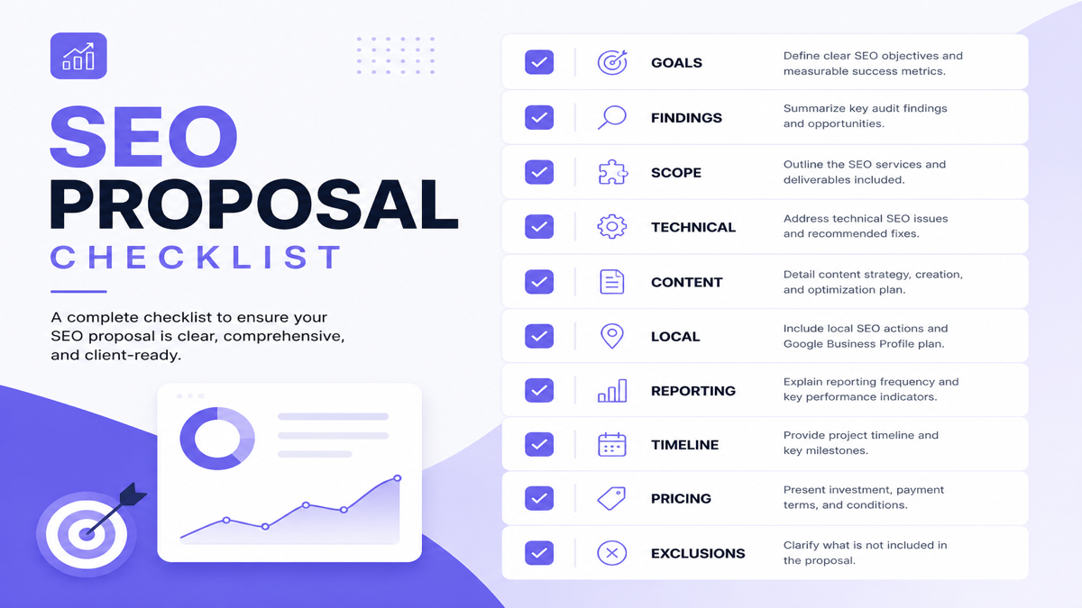 SEO proposal checklist covering goals scope reporting and measurement