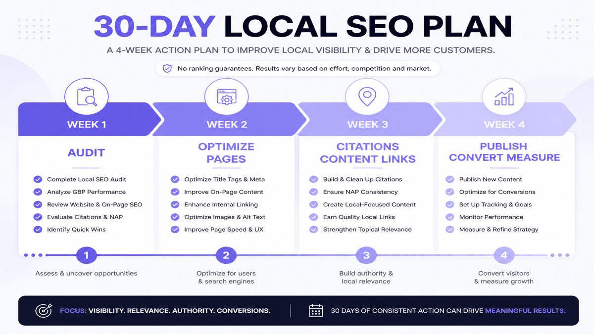 30-day local SEO action plan from audit to measurement
