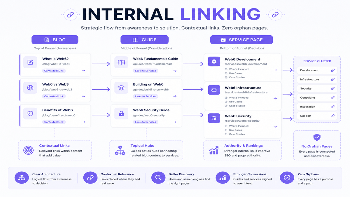 Internal linking architecture from blog to guide to service page