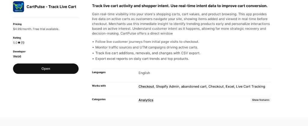 CartPulse Track Live Cart on the Shopify App Store