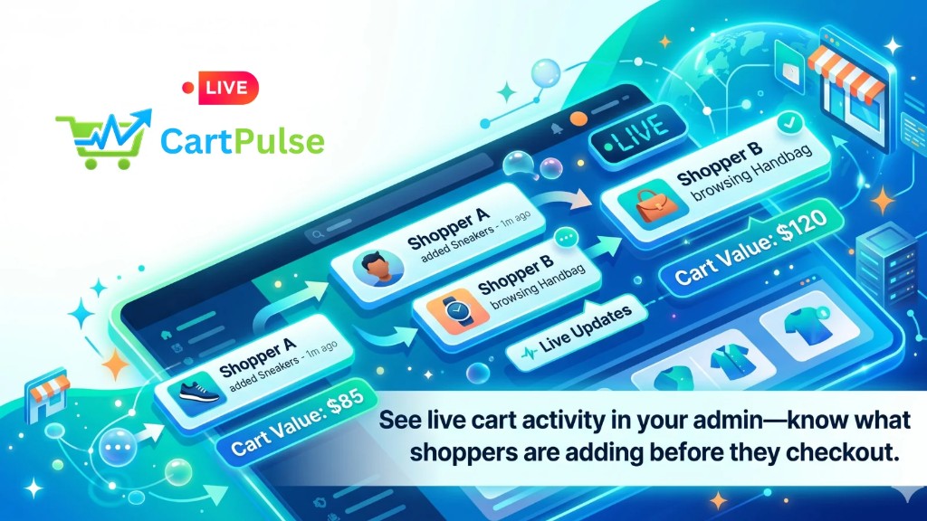 CartPulse Shopify live cart tracker marketing banner showing real-time cart analytics