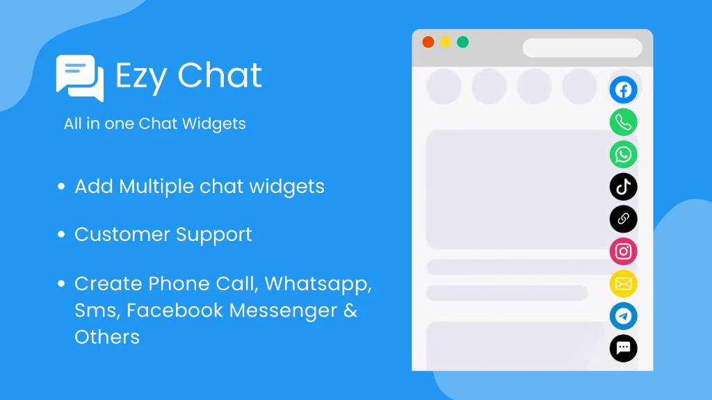 ChatPop Shopify multi chat widget showing WhatsApp, Messenger, Telegram, Instagram, phone, and social chat buttons