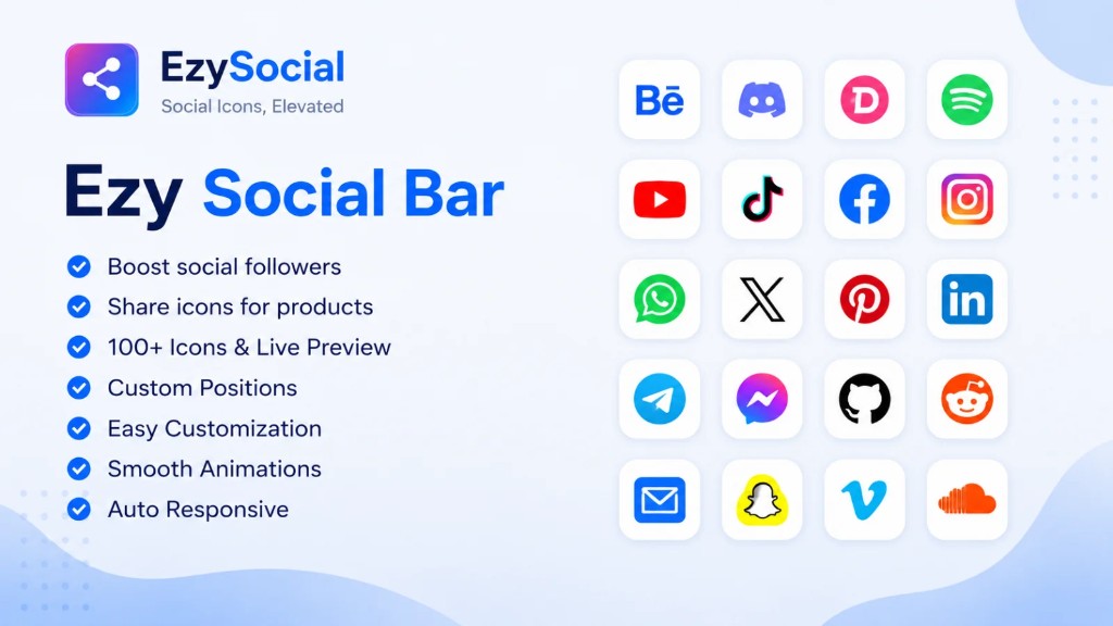 Ezy Social Bar Shopify social follow and product share icons with floating social media buttons