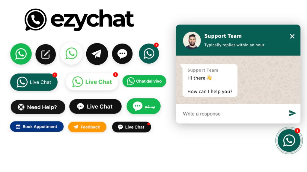 Ezychat Shopify WhatsApp chat button and greeting chat widget customization preview